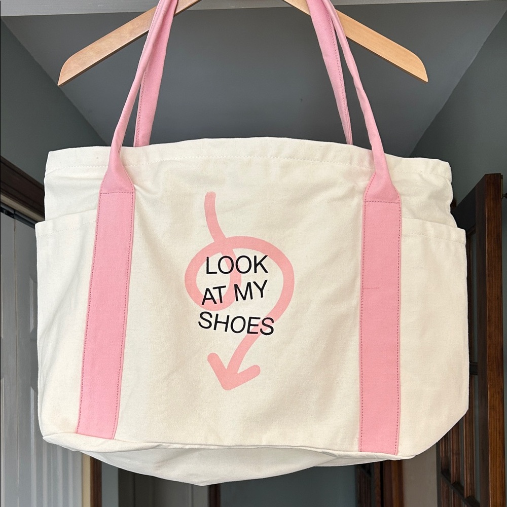 NWOT DSW Shoe “Look at My Shoes” Cute Canvas Tote Pink White